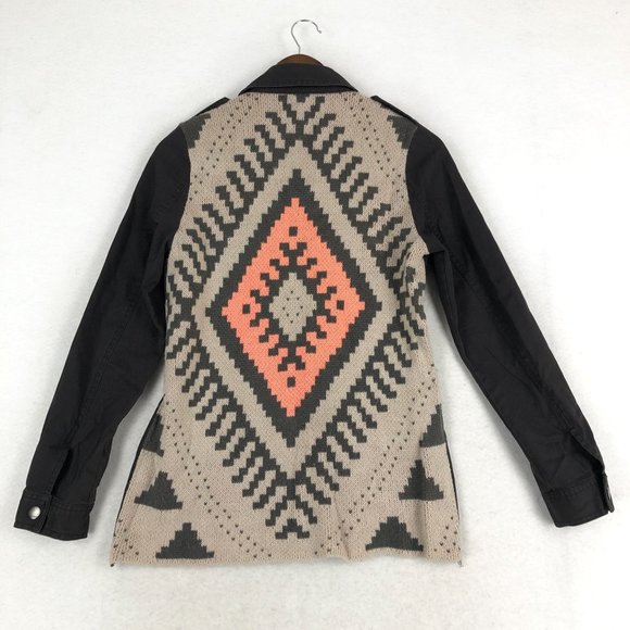 Blu Pepper Women's Size Small Brown Peach Knit Back Button Snap Collared Jacket - Picture 1 of 12
